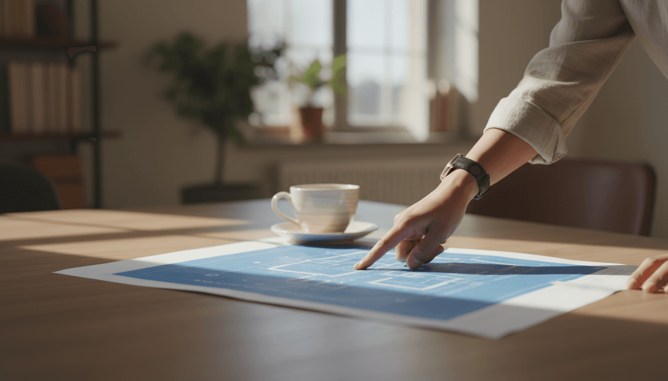 Real estate consultant reviewing property plans with client